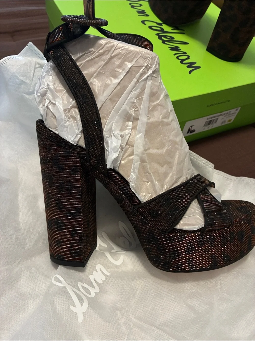 Sam Edelman Metallic leopard Platform Ankle-Strap Heels